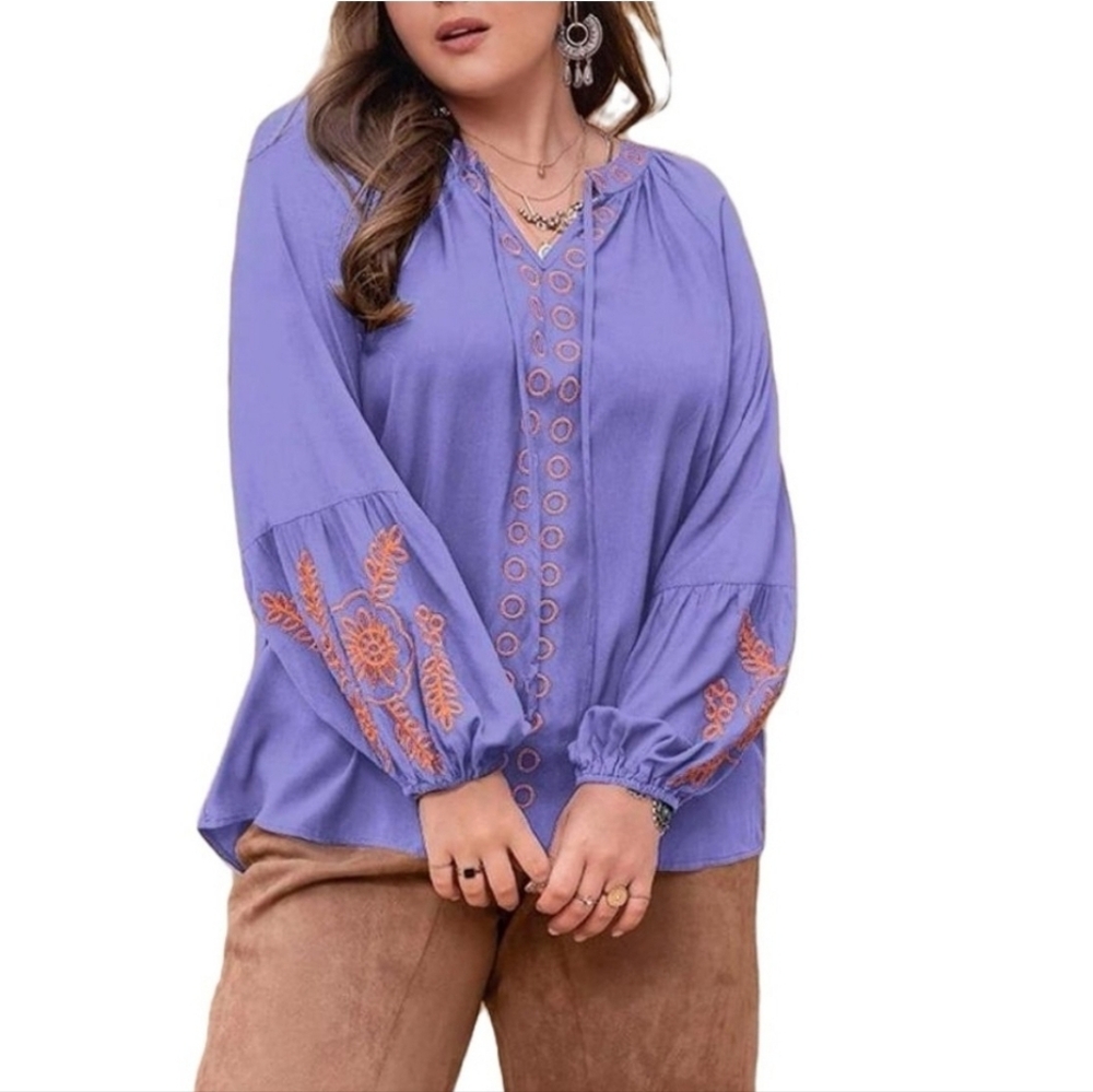 RusttyDustty NWT Womens Modern Bohemian Crush‎ Embroidered Top 2XL
